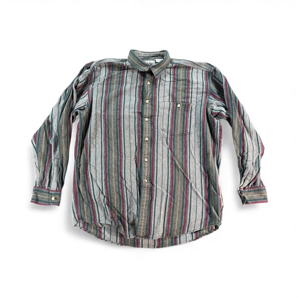 Vintage LL Bean Shirt Mens Large Multicolor Stripe Button Front Casual Rugby